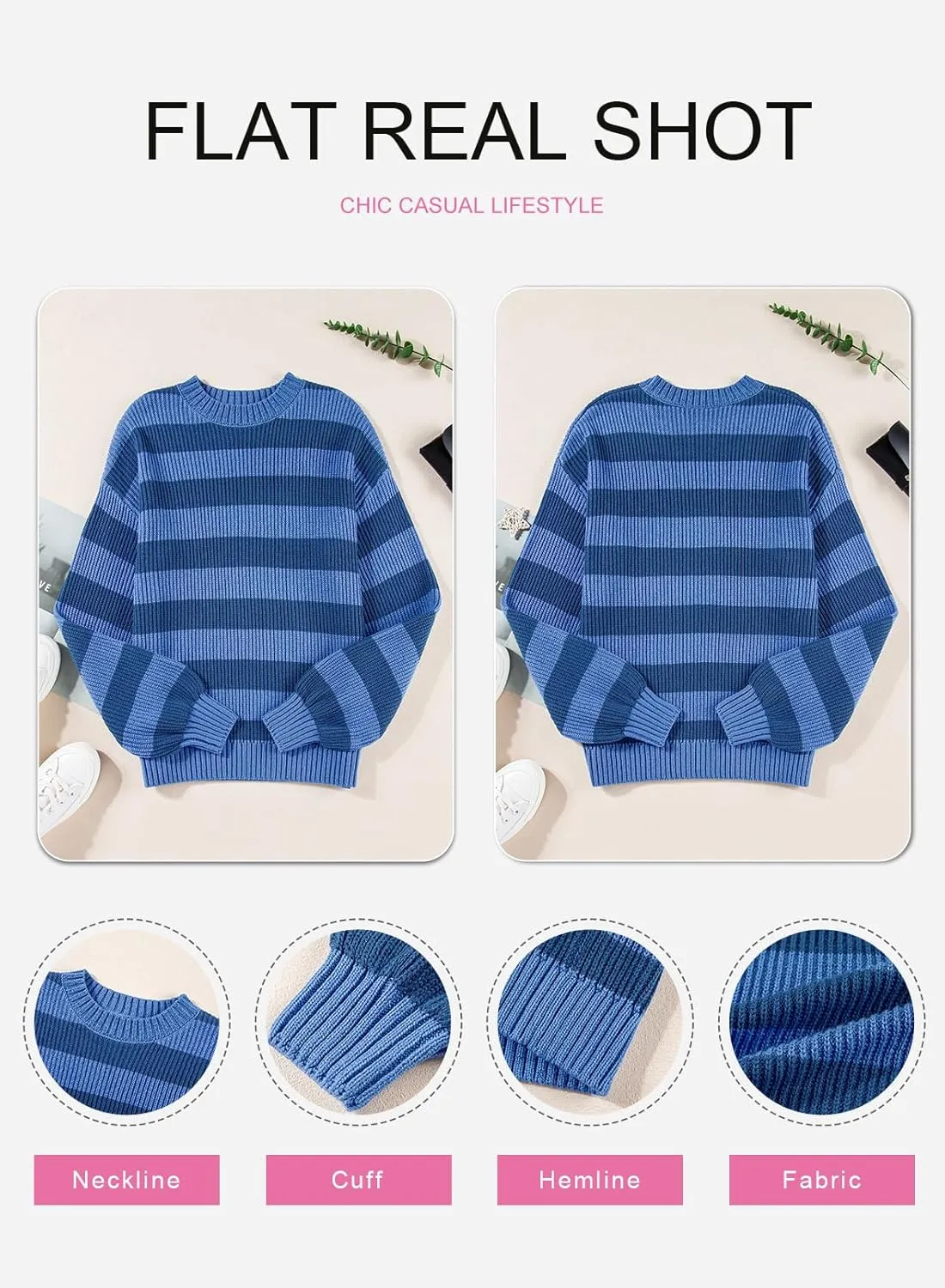 SHEWIN Womens Sweaters 2025 Casual Long Sleeve Crewneck Color Block Striped Knit Lightweight Pullover Sweater Tops