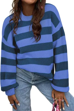 SHEWIN Womens Sweaters 2025 Casual Long Sleeve Crewneck Color Block Striped Knit Lightweight Pullover Sweater Tops
