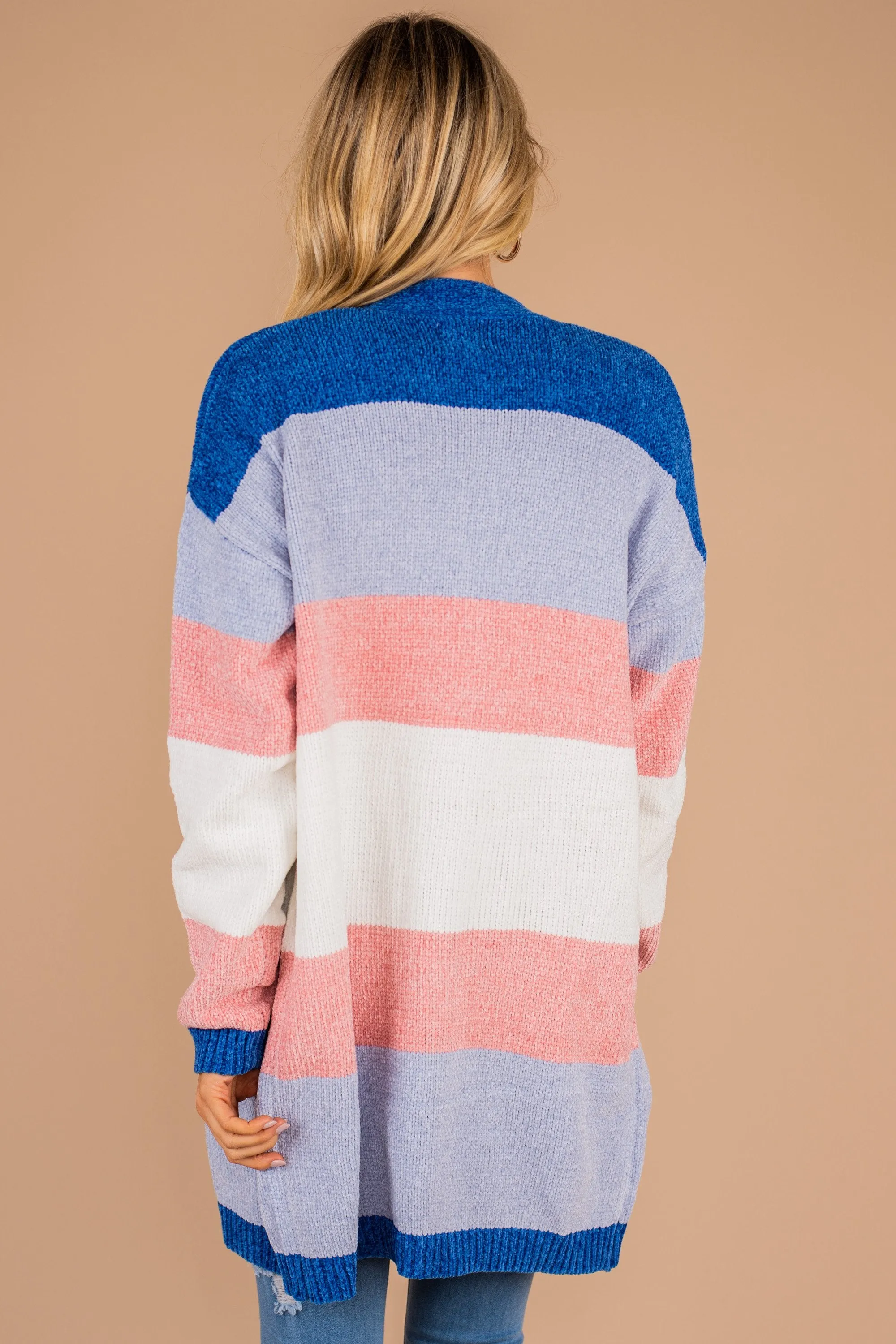 Stand Out Blue And Mauve Colorblock Cardigan