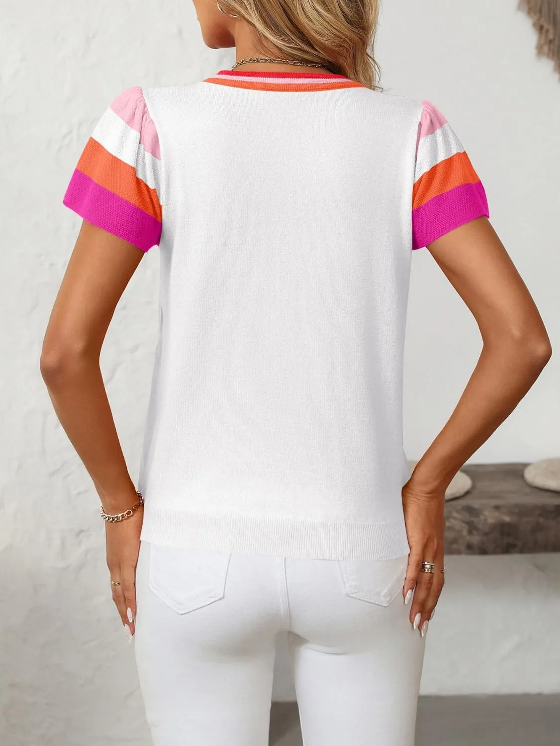Summer Tops for Women 2025 Casual Crewneck Cap Sleeve Shirts Loose Fit Lightweight Knit Sweater Pullover Top