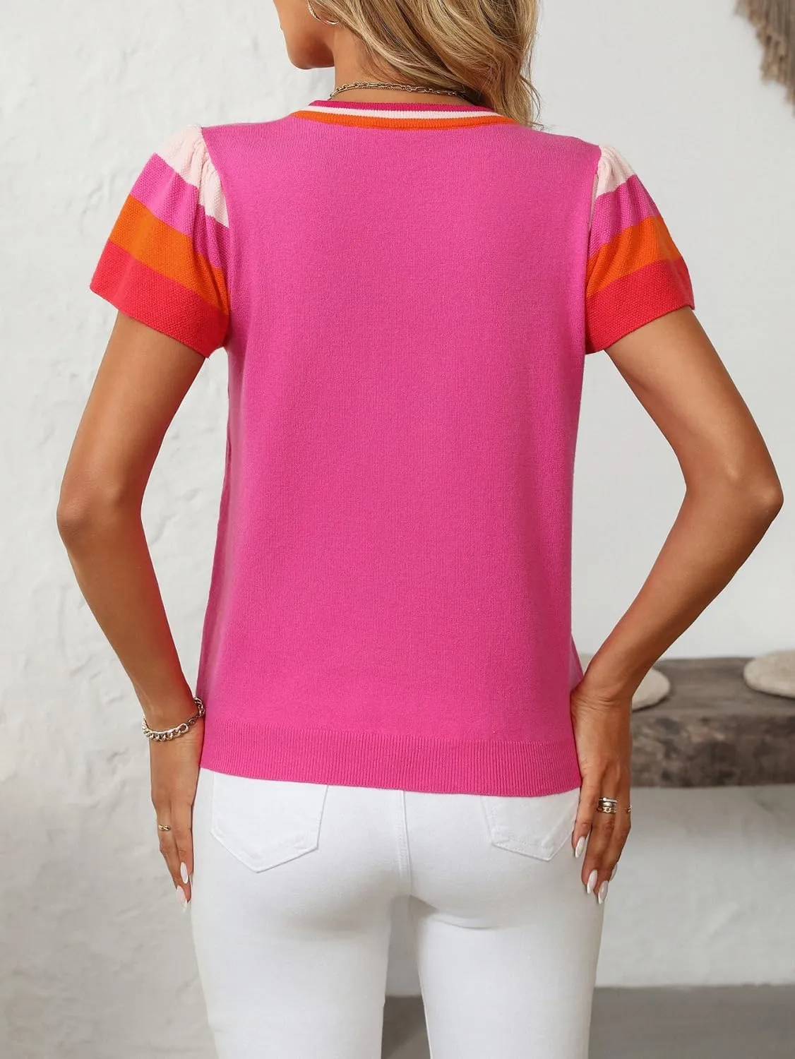 Summer Tops for Women 2025 Casual Crewneck Cap Sleeve Shirts Loose Fit Lightweight Knit Sweater Pullover Top