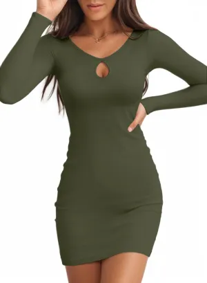Valiamcep Women's Long Sleeve Dress Crewneck Bodycon Dresses Ribbed Knit Stretchable Elasticity Slim Fit Casual Mini Dress