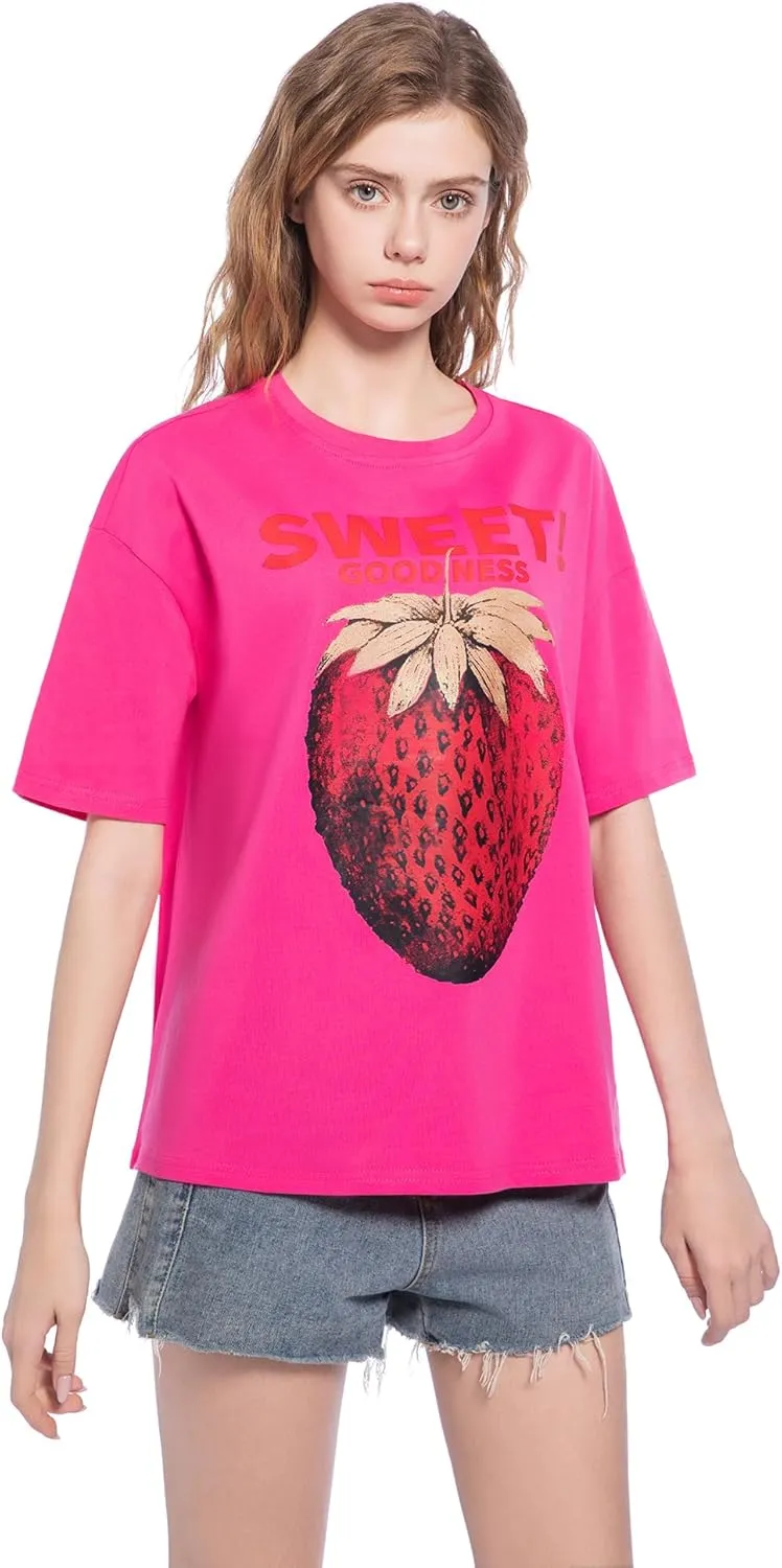 Women Oversized Strawberry Short Sleeve Tee Shirt
