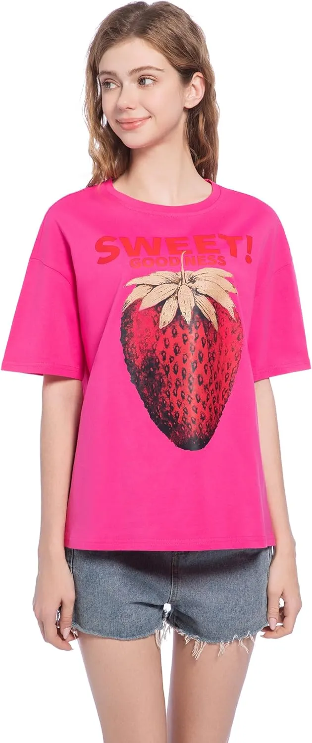 Women Oversized Strawberry Short Sleeve Tee Shirt