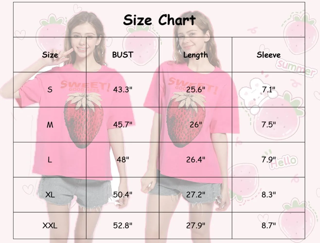 Women Oversized Strawberry Short Sleeve Tee Shirt