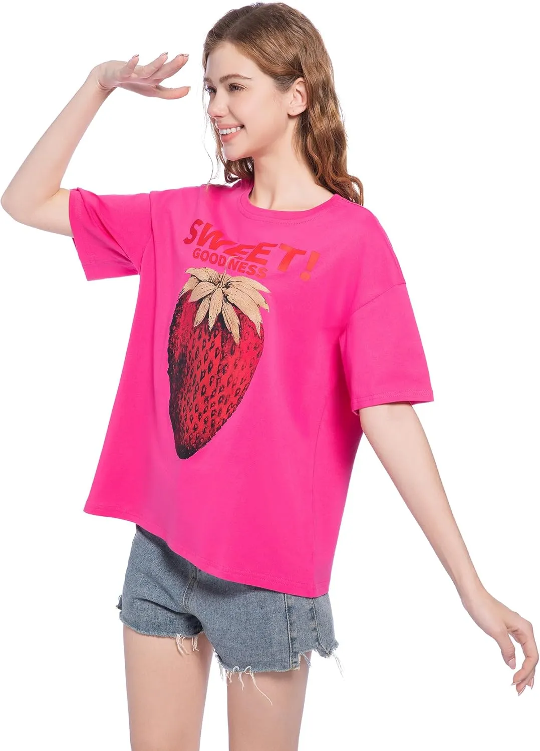 Women Oversized Strawberry Short Sleeve Tee Shirt