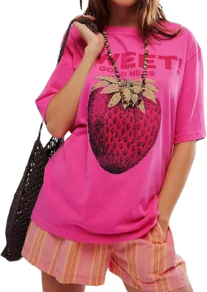 Women Oversized Strawberry Short Sleeve Tee Shirt
