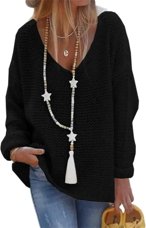 Womens Cable Knitted Sweaters V Neck Casual Loose Pullover 2023 Trendy Long Sleeve Jumper Comfy Soft Jumper Tops