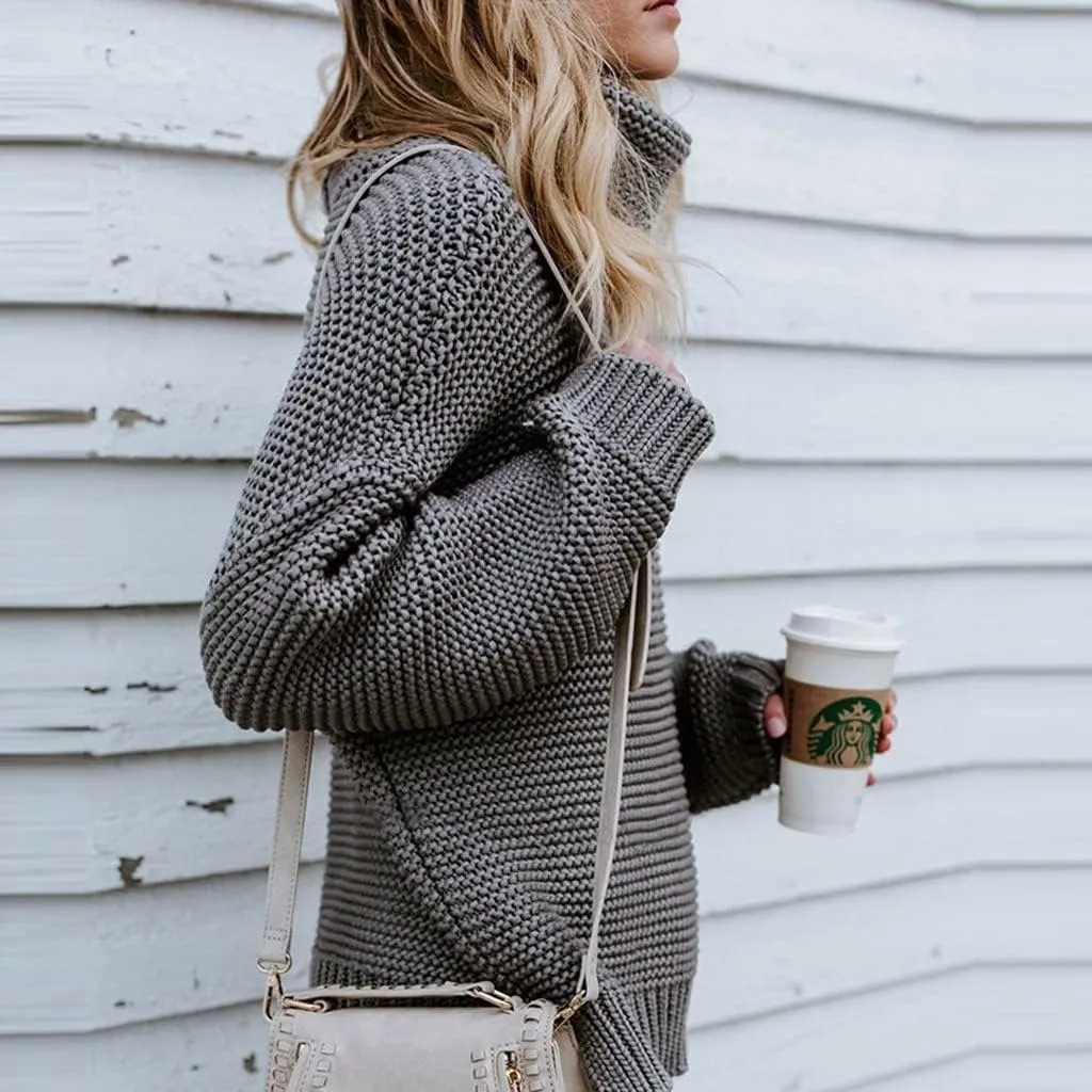 Women's Casual Long Sleeve Turtleneck Ribbed Knitted Striped Sweater Pullover Oversized Soft Blouse Tops Plus Size