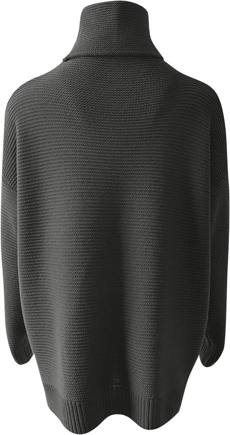 Women's Casual Long Sleeve Turtleneck Ribbed Knitted Striped Sweater Pullover Oversized Soft Blouse Tops Plus Size