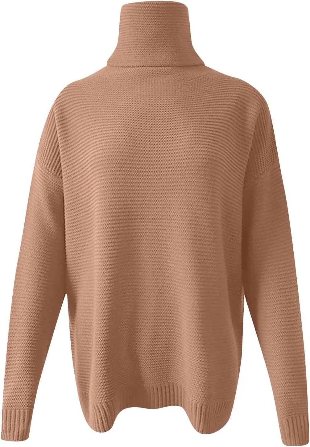 Women's Casual Long Sleeve Turtleneck Ribbed Knitted Striped Sweater Pullover Oversized Soft Blouse Tops Plus Size
