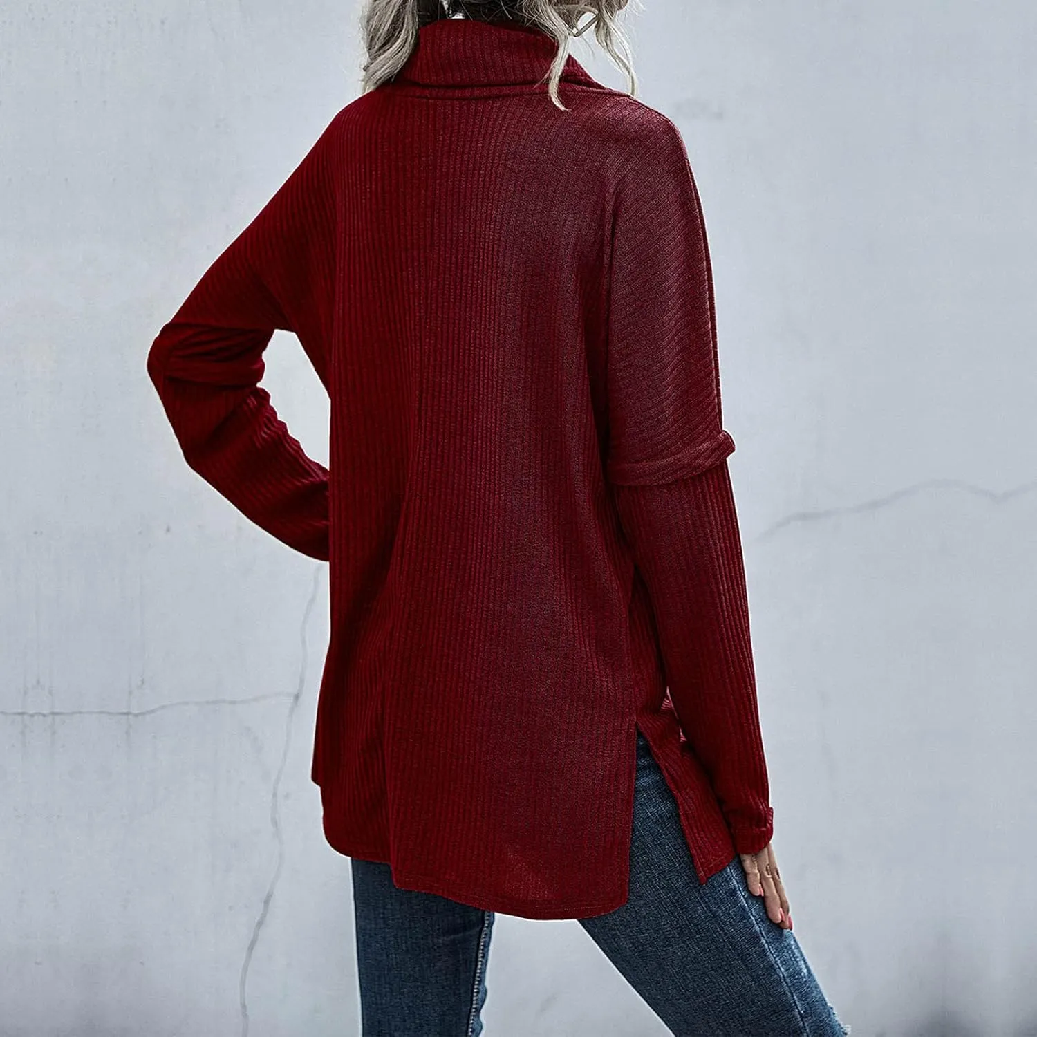 Women's Cowl Neck Casual Oversized Sweater Turtleneck Long Sleeve Tunic Ribbed Knit Pullover Tops Loose Soft Jumper