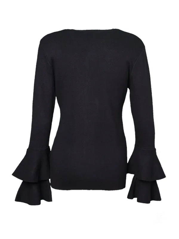 Women's Trumpet Ruffle Sleeves Knitted Sweater