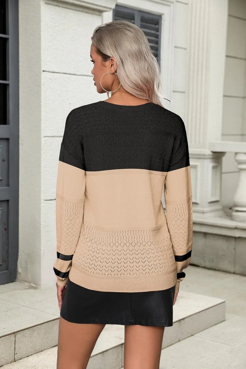 Zeagoo Womens 2025 Fall Sweaters Casual Long Sleeve Ribbed Knit Pullover V Neck Lightweight Crochet Pullover Sweater Top
